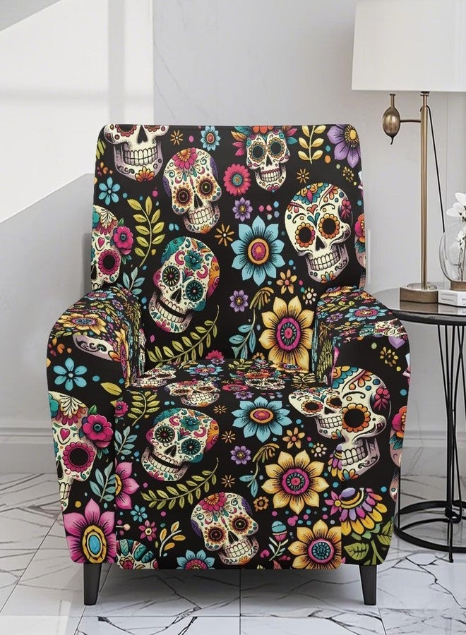 Tnasranmo Skull Print Slipcovers for Recliners 4pc Elastic Recliner Chair Covers Sofa Couch Cover Washable Furniture Protector for Pet Kids Easy to Clean - Image 2